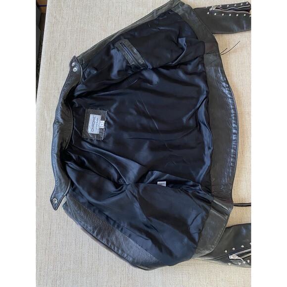 CHROME by Carrie Basham Womens Studded Black Leather Jacket Made In USA 8 - Picture 11 of 14
